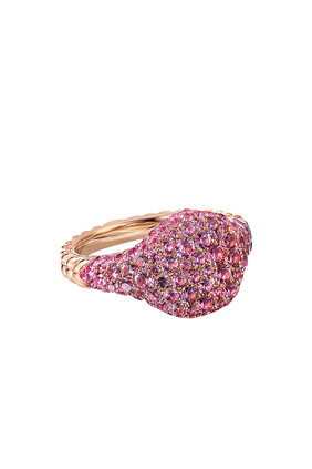 Chevron Pinky Ring, 18K Rose Gold & Pink Sapphires